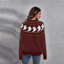 Load image into Gallery viewer, Ribbed Round Neck Ghost Long Sleeve Pullover Sweater