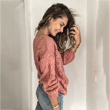 Load image into Gallery viewer, Pink V-neck Long Sleeve Buttons Down Sweater