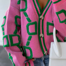 Load image into Gallery viewer, Contrast Letters Single-breasted Long-sleeved Knitted Cardigan