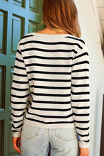 Load image into Gallery viewer, Casual Stripe Buttons Round Neck Cardigan
