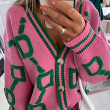Load image into Gallery viewer, Contrast Letters Single-breasted Long-sleeved Knitted Cardigan