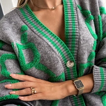 Load image into Gallery viewer, Contrast Letters Single-breasted Long-sleeved Knitted Cardigan