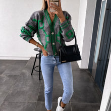 Load image into Gallery viewer, Contrast Letters Single-breasted Long-sleeved Knitted Cardigan