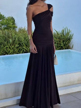 Load image into Gallery viewer, Brown One Shoulder Split Side Maxi Dress