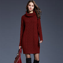 Load image into Gallery viewer, Mixed Knit Cowl Neck Dropped Shoulder Sweater Dress