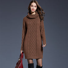 Load image into Gallery viewer, Mixed Knit Cowl Neck Dropped Shoulder Sweater Dress