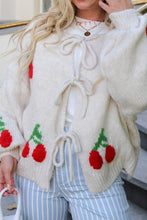 Load image into Gallery viewer, Cherry Embroidered Tied Up Cardigan Sweater
