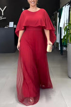 Load image into Gallery viewer, Ready for Holiday Cape Sleeve Tie-up Pleated Maxi Dress