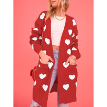 Load image into Gallery viewer, Valentine's Day Cardigan Heart Pattern Ribbed Trim Open Front Cardigan