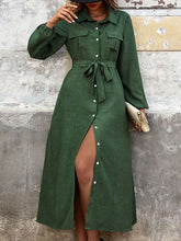 Load image into Gallery viewer, Simple Collar Pockets Long Sleeves Buttons Down Midi Dress