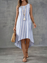Load image into Gallery viewer, Classic Striped Sleeveless Asymmetrical Midi Dress