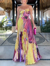 Load image into Gallery viewer, Elegant Vibrant Bold Floral Printed Pleated Maxi Dress