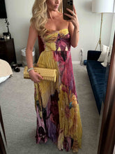 Load image into Gallery viewer, Elegant Vibrant Bold Floral Printed Pleated Maxi Dress