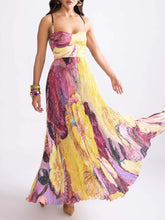 Load image into Gallery viewer, Elegant Vibrant Bold Floral Printed Pleated Maxi Dress