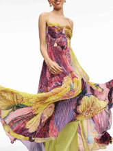 Load image into Gallery viewer, Elegant Vibrant Bold Floral Printed Pleated Maxi Dress