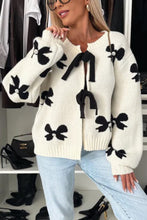 Load image into Gallery viewer, Bow Tie Round Neck Long Sleeve Knitted Cardigan