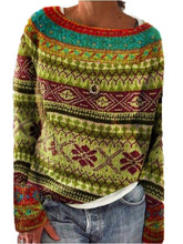 Load image into Gallery viewer, Long Sleeve Boho Printed Knit Pullover Sweater