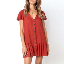 Load image into Gallery viewer, V-neck Button Down Ruffle Mini Dress