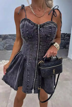 Load image into Gallery viewer, Zipper V Neck Sleeveless Denim Dresses
