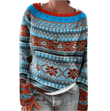 Load image into Gallery viewer, Long Sleeve Boho Printed Knit Pullover Sweater