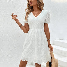 Load image into Gallery viewer, White V-Neck Lace Mini Dress
