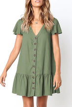 Load image into Gallery viewer, V-neck Button Down Ruffle Mini Dress