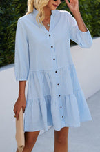Load image into Gallery viewer, Plaid Print Button Downs Tiered Mini Tunic Dress