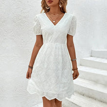 Load image into Gallery viewer, White V-Neck Lace Mini Dress