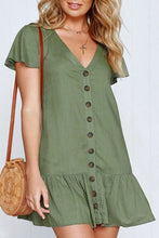 Load image into Gallery viewer, V-neck Button Down Ruffle Mini Dress
