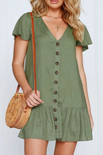 Load image into Gallery viewer, V-neck Button Down Ruffle Mini Dress