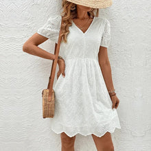 Load image into Gallery viewer, White V-Neck Lace Mini Dress