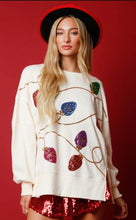Load image into Gallery viewer, Christmas Lights Sequin Long Sleeve Slit Pullover Sweatshirt