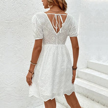 Load image into Gallery viewer, White V-Neck Lace Mini Dress