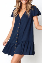 Load image into Gallery viewer, V-neck Button Down Ruffle Mini Dress