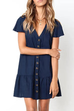 Load image into Gallery viewer, V-neck Button Down Ruffle Mini Dress