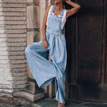 Load image into Gallery viewer, Strappy Wide Leg Denim Pants Overall