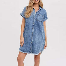Load image into Gallery viewer, Casual Pockets Buttons Down Shift Denim Mini Dress