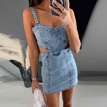 Load image into Gallery viewer, Denim Cutout Bodycon Mini Dress