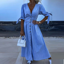 Load image into Gallery viewer, Elegant V-neck Buttons Down Denim Midi Dress