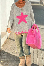 Load image into Gallery viewer, Texture Knit Star Pattern Contrast Color Loose Sweater