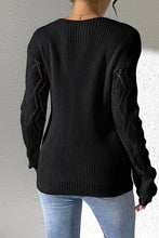 Load image into Gallery viewer, Black Crochet Flower V Neck Pullover Sweater