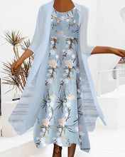 Load image into Gallery viewer, Blue Floral Midi Two Piece Dress