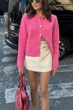 Load image into Gallery viewer, Pink Golden Buttons Pockets Knit Cardigan