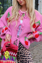 Load image into Gallery viewer, Cherry Embroidered Tied Up Cardigan Sweater