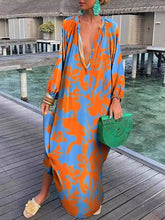 Load image into Gallery viewer, Loose Tropical Print Long Sleeves Maxi Dress