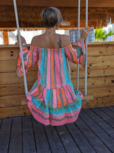Load image into Gallery viewer, Boho Geometric Print Off Shoulder Long Sleeves Mini Dress