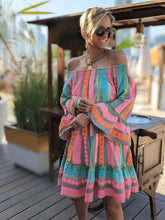 Load image into Gallery viewer, Boho Geometric Print Off Shoulder Long Sleeves Mini Dress