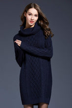 Load image into Gallery viewer, Mixed Knit Cowl Neck Dropped Shoulder Sweater Dress