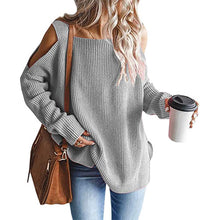 Load image into Gallery viewer, Cold Shoulder Long Sleeve Square Neck Loose Sweater