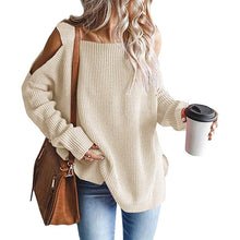 Load image into Gallery viewer, Cold Shoulder Long Sleeve Square Neck Loose Sweater